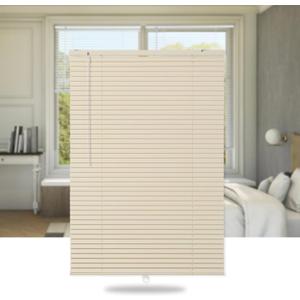 SEEYE Cordless Mini Blinds Aluminum Venetian Blind Horizontal Window Shades, 1" Slat Size - Rooming Darkening Blinds Anti-UV & Waterproof for Bedroom, Office, Easy to Install, 46" W x 48" H, Beige