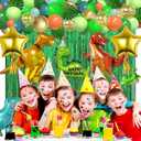 125pcs Dinosaur Birthday Party Decorations, Dinosaur Balloons Arch Garland Kit with Fringe Curtain, Balloons for Party Baby Shower Decorations for Boy Kids (Green and Gold)
