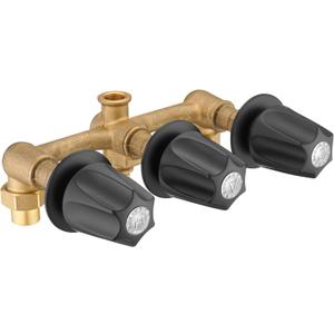 3 Handle Tub& Shower Rough-In Valve Heavy Duty with Black Trim Kit,3-Hole Installation, 1/2-Inch Union Inlets, 1/2-Inch I.P. Outlets, Union Nuts Included