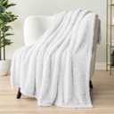 PAVILIA Sherpa Throw Blanket for Couch Sofa, White Fluffy Warm Plush Blanket for Bed, Cozy Super Soft Lightweight Throw, Fuzzy Decorative Blanket, All Season Home, 50x60