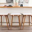 Nathan James Barker Counter Height Solid Wood Barstool with Upholstered Cushion, Backless Island Stool with Rubberwood Legs and Natural Textured Linen Upholstery for Kitchen, Brown/White, 1 Pack