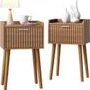 LAATOOREE Small Nightstands Set of 2, Side End Table, Bedside Table with Fluted Door, Solid Wood Feet; for Bedroom, Small Bed