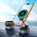 CloudValley 15W Wireless Charger Magnetic Car Mount Phone Holder Carbon Fiber, Dashboard/Windshield 360 Adjustable Stand [Compatible with MagSafe] Wireless Charging Arm for iPhone 17-12 Series