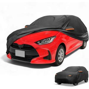 All-Weather Waterproof Car Cover - UV-Resistant Outdoor Full Exterior Protection for Toyota Yaris 190T-PU Black with Right Side Zipper