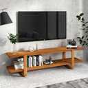 HollyHOME Bamboo TV Stand with Storage for TVs up to 65'', Modern Entertainment Center with 2 Open Shelf, Accent TV Media Console Table for Living Room, Bedroom, 55"(L), Walnut, Onesize