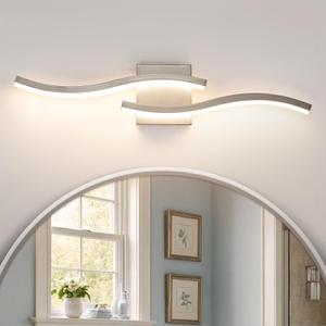 Brushed Nickel Curved Bathroom Vanity Light Fixture Over Mirror, 23.62 inch Modern LED Wall Lamp 5CCT Dimmable Bathroom Light Fixture Vanity Lighting Wall Sconces