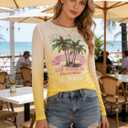 MOUSYA Summer Sheer Tops for Women Mesh Long Sleeve Top | Summer Sheer Tops for Women Mesh Long Sleeve Top See Through Sexy Going Out Tee Beach Palm Graphic Undershirt (L)