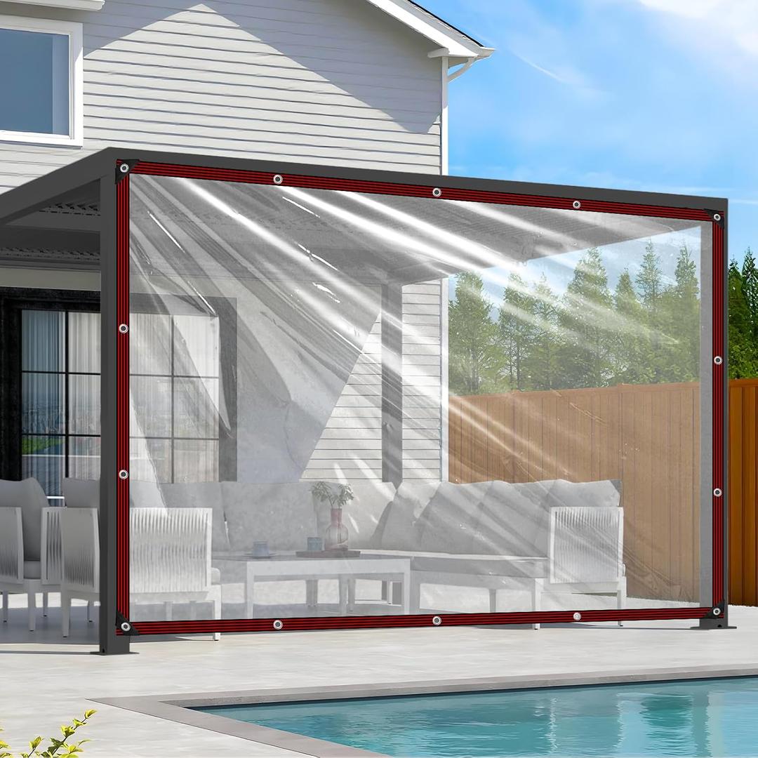 Clear Tarps Heavy Duty Waterproof 8x10 Plastic Tarp with Grommets Clear Vinyl Tarps for Outdoor Patio Enclosure Chicken Coop Covers Waterproof Transparent Tarpaulin for Porches Greenhouse Plant