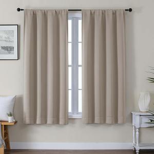 Gwine Blackout Curtains for Living Room 63 Inch Long, Thermal Insulated Window Treatment Black Out Curtains for Bedroom Decor with Rod Pocket, Each 40" Wx63 L, Stone, 2PCS