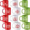 Tioncy 12 Pcs Christmas Coffee Mugs Set 11 oz Ceramic Christmas Mugs with Handle Ceramic Matching Cups Holiday Party Stackable for Home Centerpieces Housewarming Holiday Party Gift(Retro)