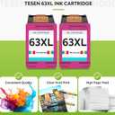 63XL Ink Cartridge Replacement for HP Ink 63 HP63 HP63XL Compatible for HP Officejet 4650 5258 5200 3830 5255 4655 4652 5252 Deskjet 3630 3634 1112 Envy 4510 4520 Printer 2-Pack Color