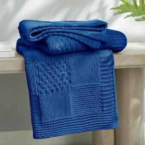 Amlie Home Checkered Chenille Knit Throw Blanket for Couch, Classic Texture Decorative Soft Blanket for Sofa, Chair & Bedroom, 50"x60", Blue