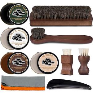 12Pcs Polish Kit for Men & Women - 4 Various Brushes, Black Brown Neutral Mink Oil with Luxurious Box for Shoes, Boots Shine Care Kit,Christmas Gifts for Dad Mom Boyfriend Husband Brother Grandpa