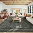 10x14 Washable Area Rug for Living Room, Extra Large,Green Vintage Floral Boho Rugs for Dining Room, Farmhouse, Durable Low Pile Non Slip Carpet for High Traffic Areas, Moss Brown