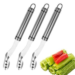 3pcs Jalapeno Pepper Corer, 2 in 1 Chili Corer Tool - Stainless Steel Pepper Seed Remover with Serrated Slice & Handle, for Slicing Off Vegetable Tops or Removing Pepper Cores
