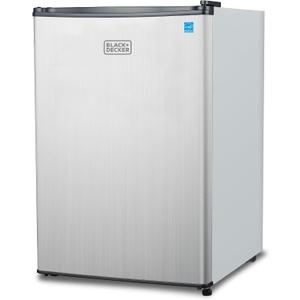 BLACK+DECKER 2.5 Cu. Ft. Compact Refrigerator, ENERGY STAR Certified, Single Door Mini Fridge with Chiller Compartment, Personal Fridge for Home or Dorm Room, R600a Refrigerant, BCRK25V,Stainless Look
