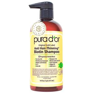 PURA D'OR Original Gold Label Anti-Thinning Shampoo  CLINICALLY TESTED Botanical Formula  Biotin & Argan Oil  Sulfate-Free Strengthening & Volumizing for Fuller-Looking Hair, Men & Women, 16 fl oz