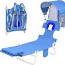 Backpack Beach Tanning Chair with Canopy and Face Hole, 6-Position Folding Lay Out Lounge Chair, UPF 50+ Wind-Resistant Sun Shade, Portable Recliner for Sunbathing, Outside, Poolside, Lawn, Patented  1, Royal Blue