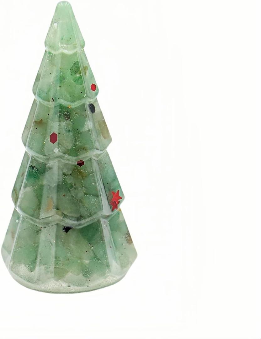 3'' Epoxy Tree Figurine with Crystal Stone, Handmade Miniature Christmas Tree Figurine, Desktop Decoration and Gifts (Aventurine) - Cbs11 (Green)