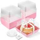 ZORRITA 7 x 7 x 4 Inches Paper Cake Boxes with Clear Lids, 20 Pack Disposable Charcuterie Boxes Square Food Containers for 4-6 Inch Cake, Dessert, Pie, Cupcake, Bakery (Pink)