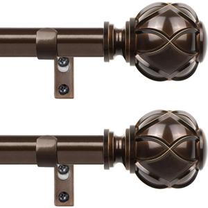 Curtain Rods for Windows 48 to 84 Inch, HOTOZON Bronze Curtain Rods 2 Pack, New Splicing Window Rods for Windows, Single Drapery Rod with Netted Finials, Antique Bronze