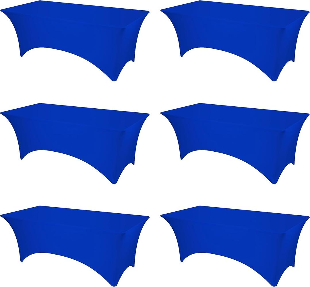 BRILLMAX 6 Pack Royal Blue Fitted Spandex Table Covers - 8ft Stretch Tablecloths for 8 Foot Rectangle Folding Cloths Rectangular Bulk Linen Fabric Elastic Wedding Reception Banquet Birthday Party