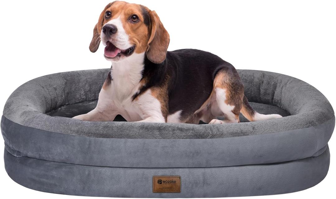 Orthopedic Waterproof Large Dog Bed: Memory Foam Washable Dog Bed with Bolsters - Removable Orthopedic Cover for  Large Size Pet - Non-Slip (Dusky Grey) Large (36"L x 27"W x 7"Th)