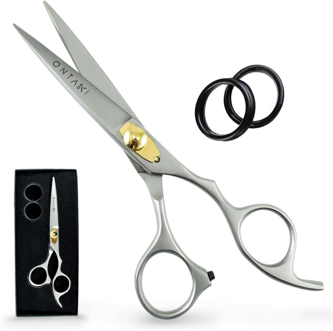 Ontaki Hair Cutting Scissors 6.5" - Japanese Steel Shears for Beard & Mustache - Hand-Forged Tool for Barbers, Men & Women - Sharp Hair Shears (6.5" Silver)