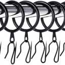 Hotop 30 Pcs Metal Drapery Curtain Rings 0.98/1.26/1.65 inch Interior Diameter and 30 Pcs Hanging Curtain Drapery Pin Hooks for Window Door Shower (Black, 32 mm)