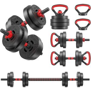 OLIXIS Adjustable Dumbbell Set, 4 IN 1 Changeable Dumbbells, Barbell, Kettlebells and Push Up Stand, Multi-Functional Exercise and Fitness for Home Gym