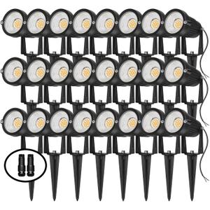 Low Voltage Landscape Lights Outdoor: 7W 700LM LED Landscape Lighting with Connectors for Tree Garden Yard Pathway | 12V 24V Warm White 2700K Spotlights | IP65 Waterproof | 24 Pack