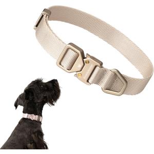 Light Alloy Dog Collar Pro, Soft Lightweight Dog Collar with Metal Buckle Quick Release Heavy Duty Adjustable Nylon Collar for Small Dogs Walking Training Running (Linen, S)
