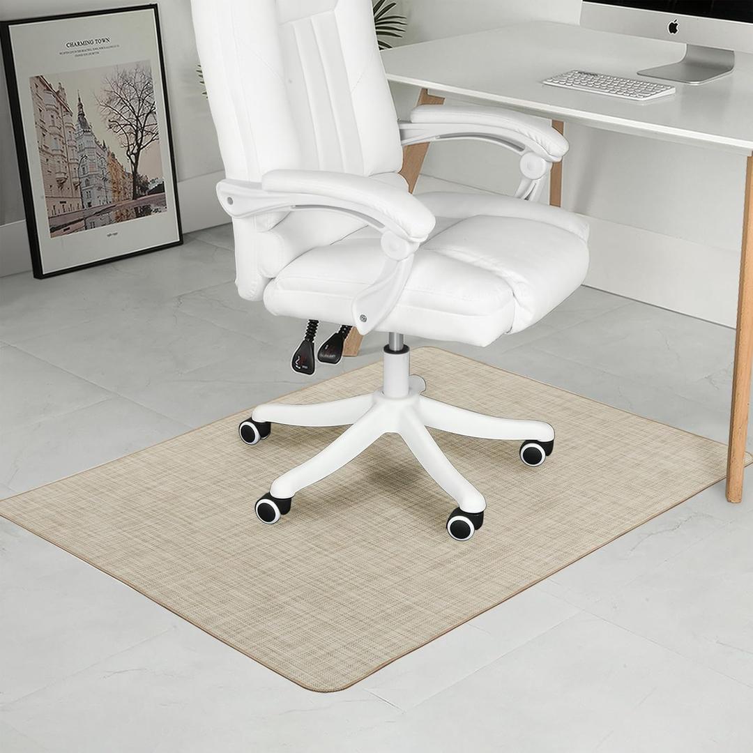Chair Mat for Hardwood Floor, 47" x 60" Heavy Duty Office Chair Mat for Rolling Chairs, Anti Slip, Non-Curve, Floor Protector for Home Office, Ivory Linen Weave