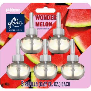 Glade PlugIns Refills Air Freshener, Wonder Melon, Scented and Essential Oils for Home and Bathroom, 0.67 Fl Oz, 5 Count