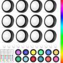 Yiliaw LED Puck Lights with Remote Control, AA Battery Operated, 12 Color Closet Under Cabinet Lighting, Push Tap Light, Under Counter for Kitchen, 12 Pack, Black-Magnetic