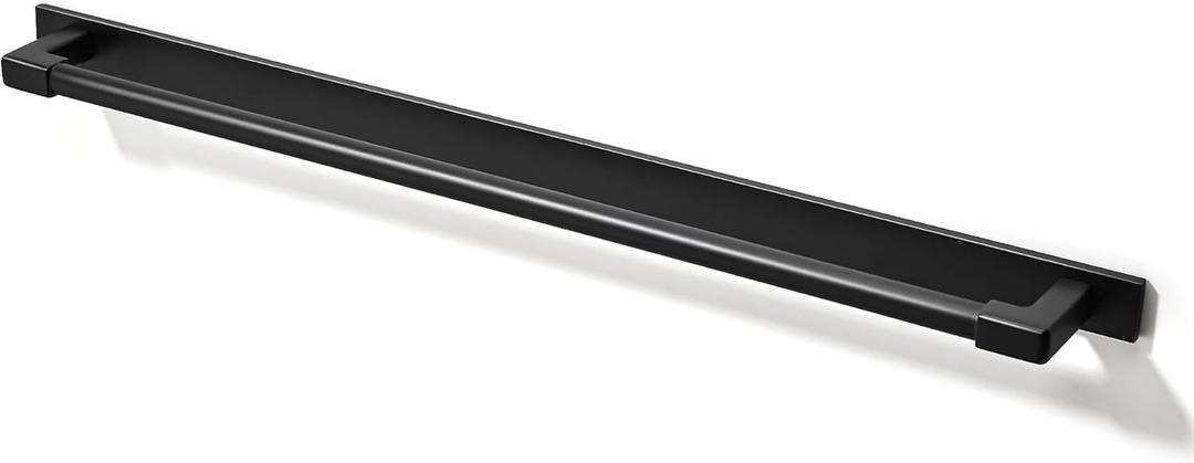 TUNNY 5 Pack Classic Solid Cabinet Handles with Metal Base Plate-12.6"/320mm Screw Spacing Matte Black Furniture Hardware Handles for Bathroom Dresser Kitchen Cabinets Bedroom Cabinet Pulls
