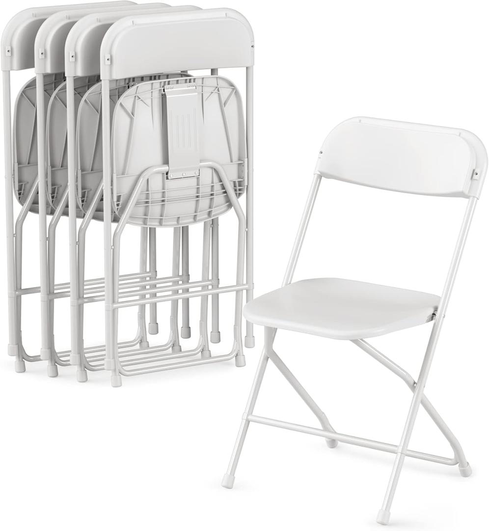 Allpop 4 Pack Plastic Folding Chair, 300lb Capacity, Portable Commercial Chair with Steel Frame for Home Office Wedding Party Indoor Outdoor Events, Stackable, White