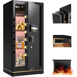 MLJ Large Security Safe - 8.1 Cu. Ft. Waterproof & Fireproof Home Safe with 2 Removable Shelves and Inner Cabinets for Storing Money, Medicines, Jewellery and Other Valuables (Keypad Lock)
