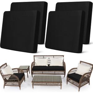 Newwiee Set of 4 Stretch Patio Cushion Covers Sofa Couch Seat Chair Slipcovers Cushion Cover Replacement Furniture Protector for Pets Washable(Black,Seat Cover,Solid)