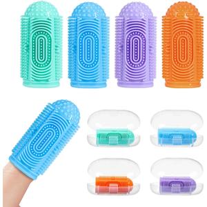 Finger Tooth Brushing Baby Toothbrush 3 Pcs with 4 Travel Storage Case,Food Grade Silicone Baby Finger Toothbrush,Soft Infant Toothbrushes for Toddlers 6-36,Oral Cleaner,Gum Brush (Blue-green-orange-purple)
