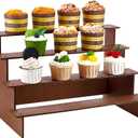 peacoblue 4 Tier Chocolate Colored Wooden Cupcake Stand Holder Sturdy Rustic Wood Cupcakes Display, Desserts & More for Parties, Weddings & Home Decor