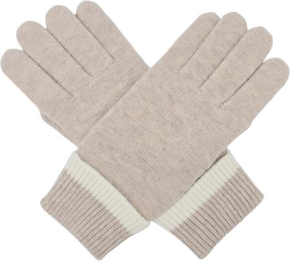 BRUCERIVER Men's Classic Knit Gloves Warm Ribbed Turnover Cuff Touchscreen function, Beige, One Size