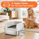 Stainless Steel Cat Litter Box, Odor Free Metal Litter Box with High Sides Lid, Open Top Low Entry Litter Pan Include Scoop Easy Cleaning Anti-Scratch Kitty Cat Box Anti-Urine Leakage, Non-Sticky