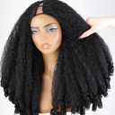 Black Afro Curly V Part Wig Synthetic Braided Hair Texture with Unique Bouncy Curls in the End 20 Inch Soft Curly Full Hair V Part Wigs Synthetic for Black Women No Leave out Clip in Half Wig