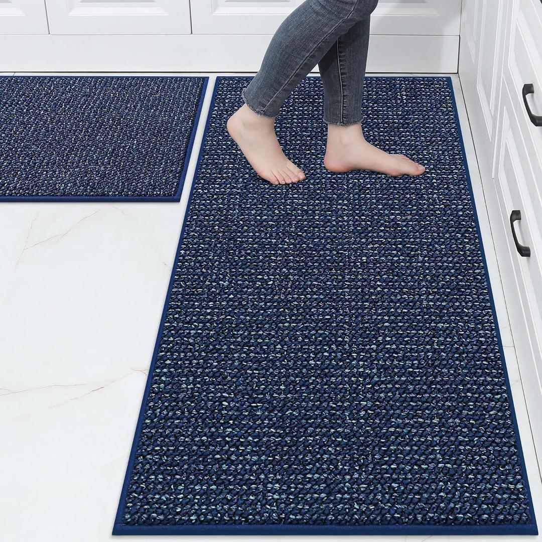 BEQHAUSE Kitchen Rugs and Mats 2PCS Non-Slip, 24"x36"+24"x60", Blue