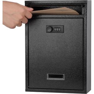 KYODOLED Locking Wall Mount Mailbox, Mail Boxes with Combination Lock for Outside, Security Cash Key Letter Drop Box with Code for House Office School,12.4H x 8.54L x 3.35W Inches, Black