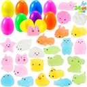JOYIN 24 Pcs Easter Prefilled Eggs with Mochi Squishy Toys, Cute Glitter Stress Reliever Squishy Toy for Easter Theme Egg Hunt, Kids Party Favor, Basket Stuffers Filler, Classroom Prize Supplies