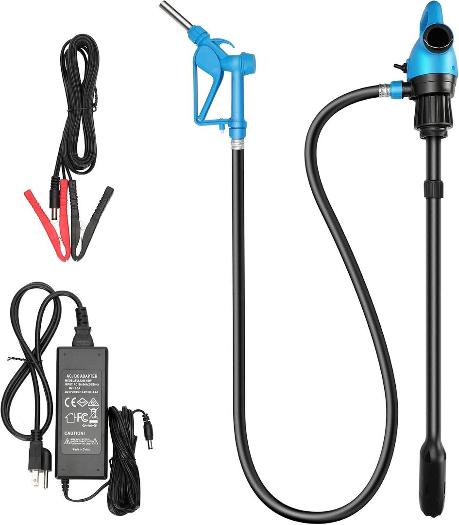 Electric Drum Barrel Pump, 12V DC/100-240V AC Power, 55 Gallon Drum Pump with 2-Inch Bung Adapter, 7.4 GPM Flow Rate, Suitable for DEF, Diesel, Antifreeze, Water-Based Fluids
