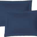 iMaylex Soft and Breathable 100% Egyptian Cotton Envelope Pillow Shams, Silk Like and Cozy Decorative Pillow Covers, Set of 2, Navy Blue, Queen