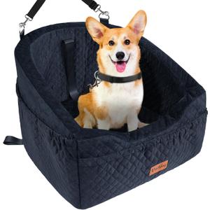 Vivifying Dog Car Seat for Small & Medium Dogs, Detachable & Washable Booster Seat for Pets Up to 30lbs, Travel Bed with Storage Pockets and Safety Belt Black
